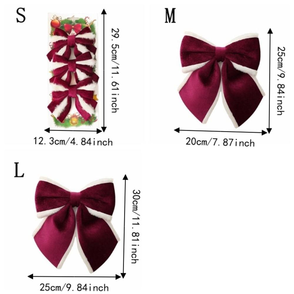 Plush White Trim Christmas Velvet Bow Delicate Xmas Bow-knot Ornament Gift Wrapping