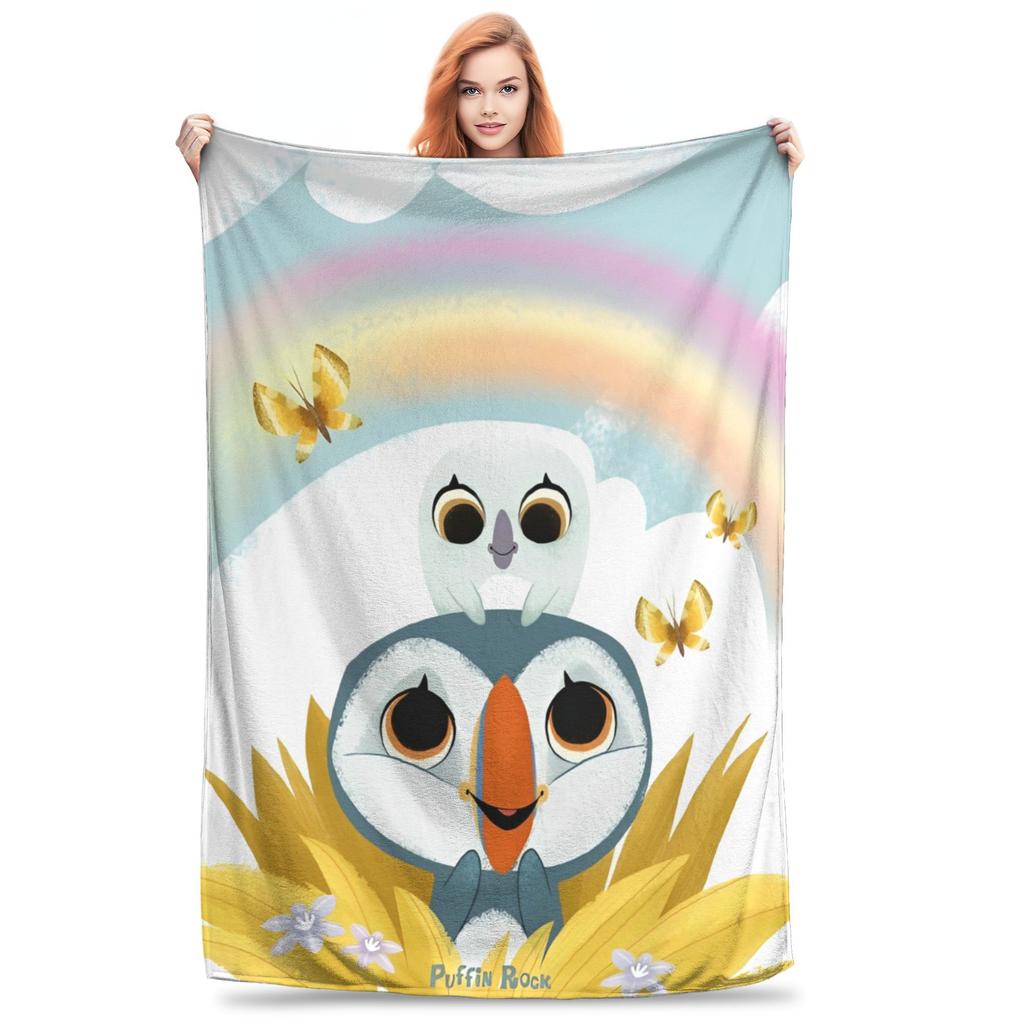 Puffin Rock and the New Friends Cartoon Anime Blanket Multi-size Warm Cozy Fluffy  Throw Blankets for Sofa Couch and Bed