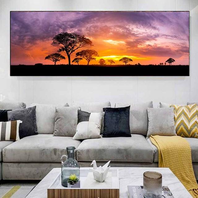 Пейзаж Зеленый Желтый Лес Дерево Холст Картина Солнечный свет Плакаты и принты Настенные Панно Гостиная Домашний Декор Без Рамки