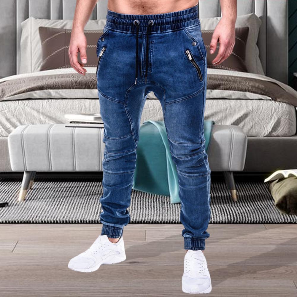 Men Jeans Slim Male All Match Ankle Tied Lace-up Denim Pants Denim Pants for Work