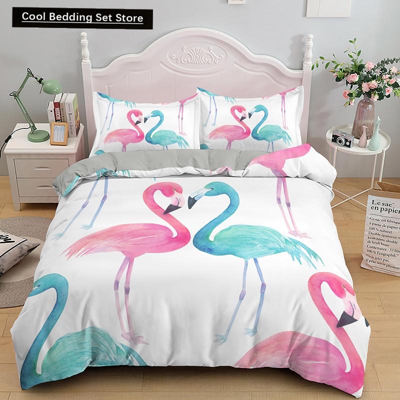 Комплект постельного белья с принтом 3D фламинго размера King Queen, розовый с изображением животных, пододеяльник с наволочками, 2/3 шт., полиэстер, пододеяльник