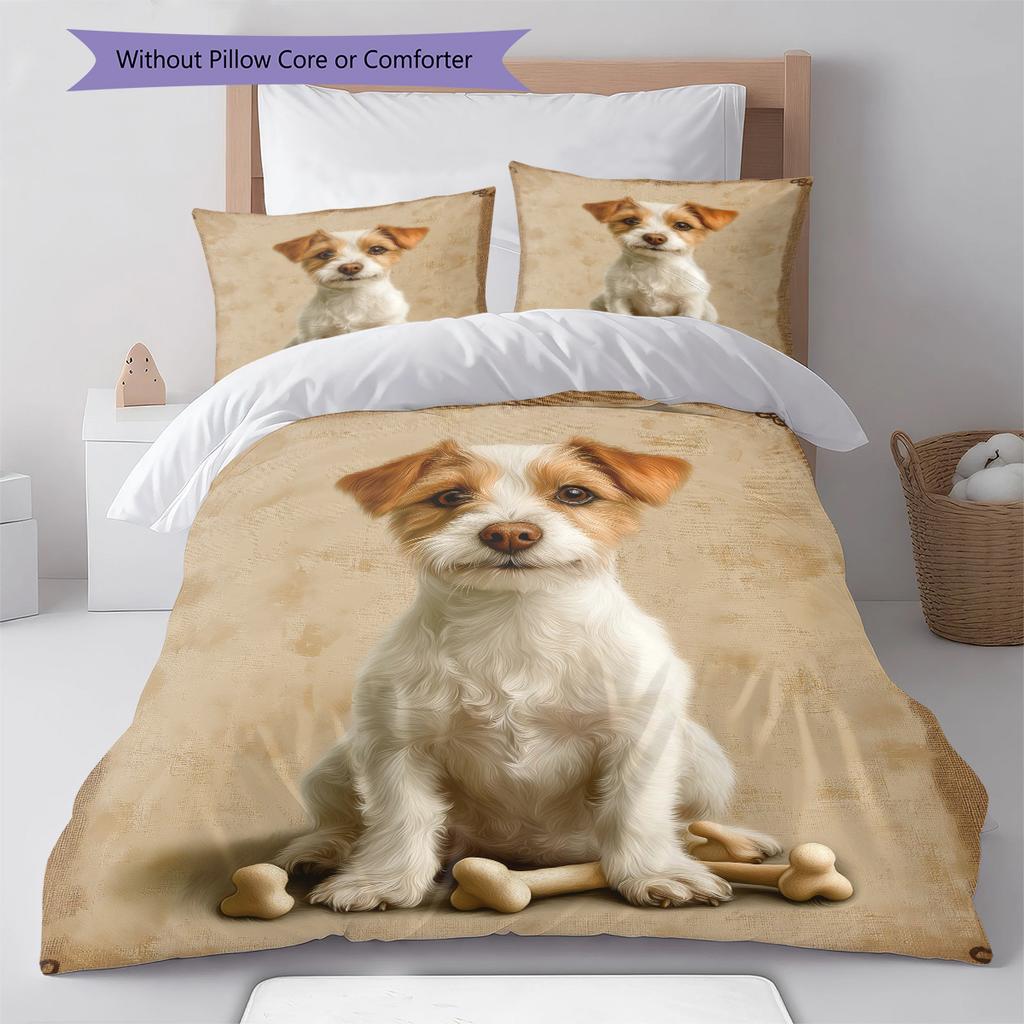 Dog&Bone Pattern Bedding Quilt Set Quilt Cover Pillowcase Home Decoration Birthday Gift (1 * duvet cover + 2 * pillowcase, without core)