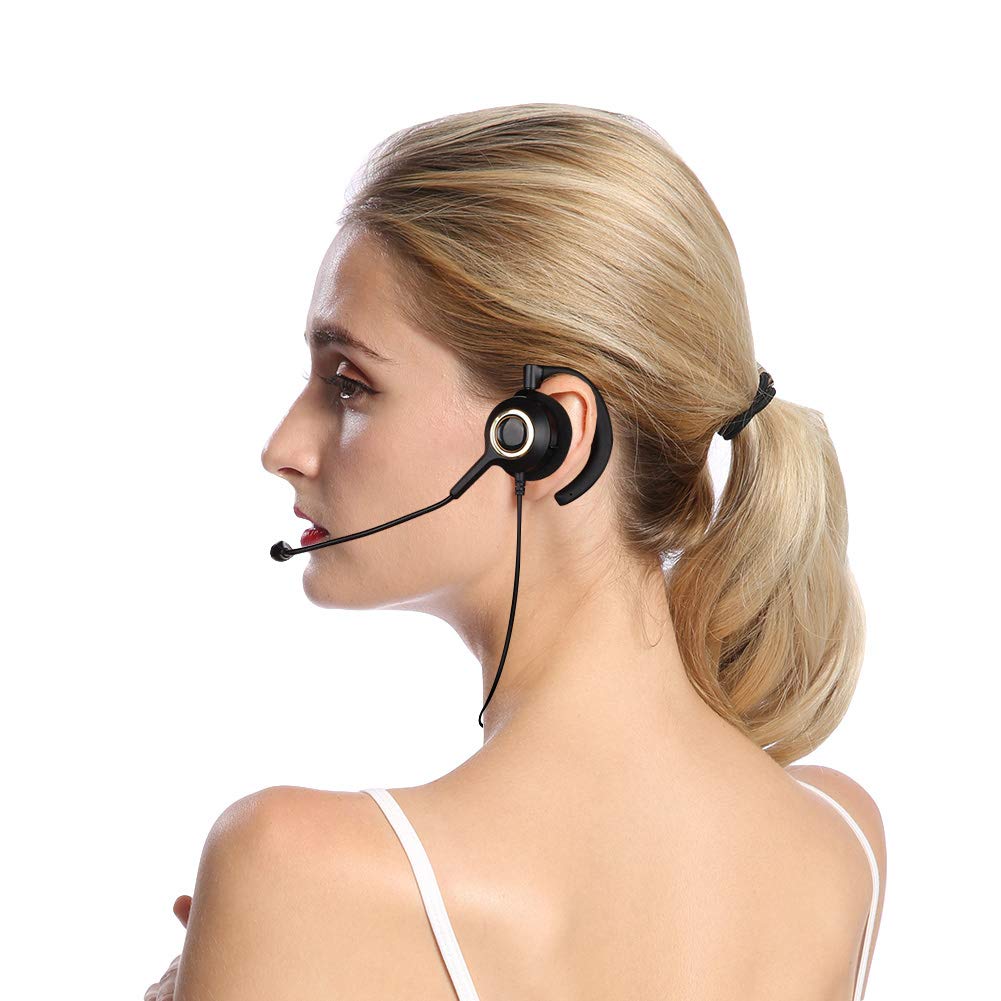 Call Center Headset H1000 RJ9 Crystal Head Earhook Cordless Phone Headset Noise Cancelling Rear-Mount Headphones with Mic for Phone Calls (No Adapter)