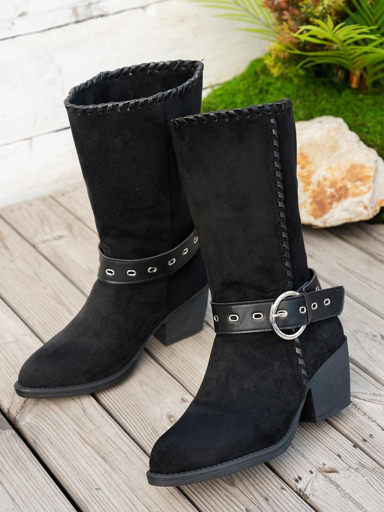 European And American Pointed Western Boots Women'S Summer Fashion Thick Heel Belt Buckle Foot Martin Boots
