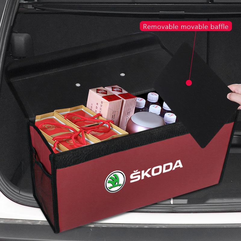 HIAQ2 Car Trunk Storage Box Leather Tidying Organizer Bag For Skoda Octavia Superb Rapid Kodiaq Karoq Fabia Kamiq Vision RS Yeti Scala