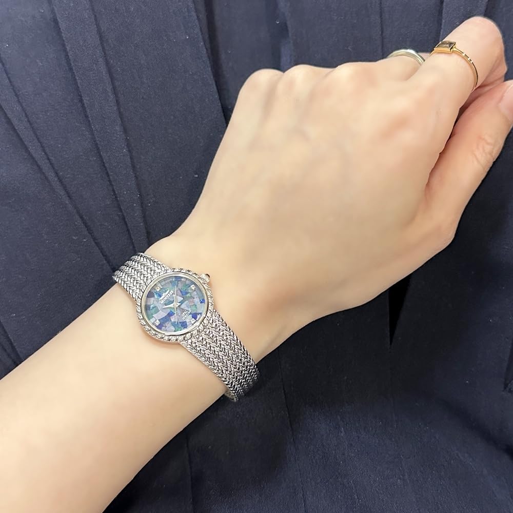 Часы из натурального камня опалового цвета с маленьким циферблатом, синим браслетом из нержавеющей стали и серебра [Montress] женские MS-008L-SSOP []