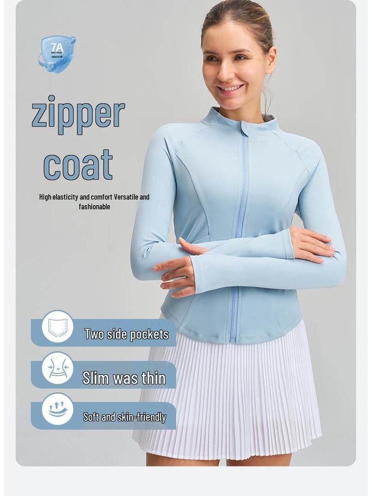 Женский корректирующий спортивный топ с длинным рукавом и воротником-стойкой - Эластичная и элегантная куртка для йоги, бега и фитнеса