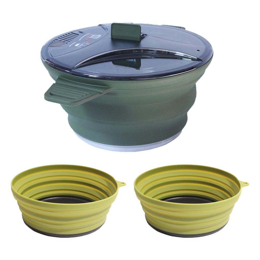 Outdoor Collapsible Pot with 2 Foldable Bowls Heat Resistant Cook Pot Tableware Stainless Steel for Hiking Backpacking