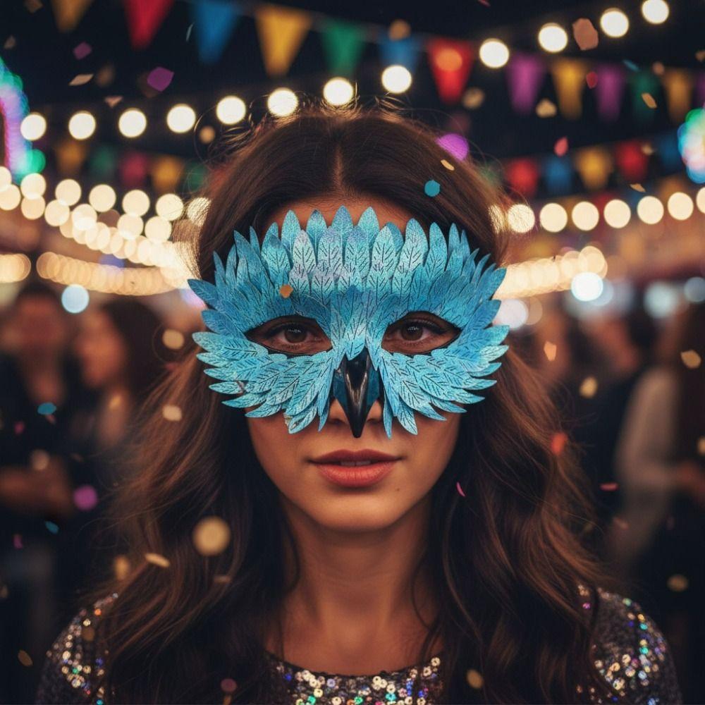 Pearlescent Bird Beak Eagle Mask Gradient Halloween Party Mask Universal Crow Feather Mask Gifts