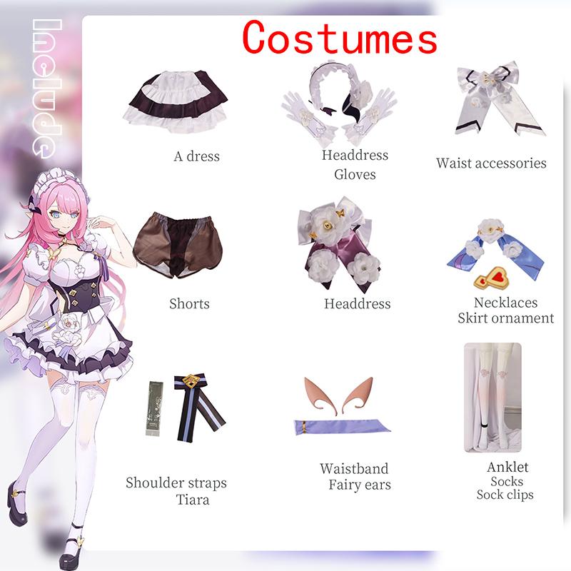 Костюм горничной Ysir Elysia Honkai Impact 3, набор игровых костюмов для косплея на Хэллоуин