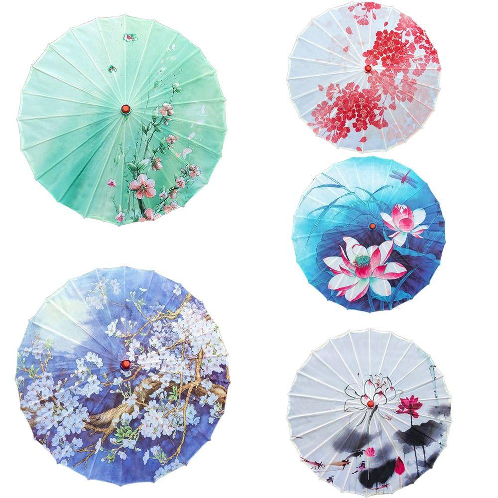 Vintage Chinese Silk Umbrella Decorative Hanging Stick Umbrella Sturdy Oiled Paper Umbrella Kids