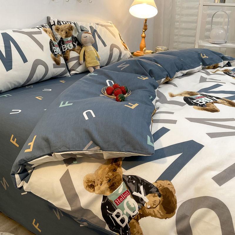 Four-piece Bed Cotton Nordic Style Quilt Cover Cotton Bed Linen Quilt Cover Pillowcase Set Household Bedding