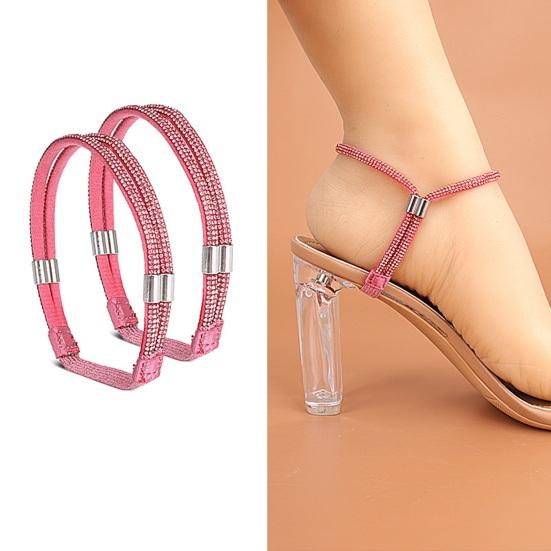 3 Pairs Fixed Shoelaces Reusable Faux Leather Sparkling Rhinestone Elastic Laces High