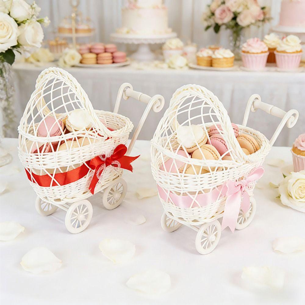 Weave Pattern Trolley Cart Storage Basket Multicolor Desktop Ornament Baby Shower Party