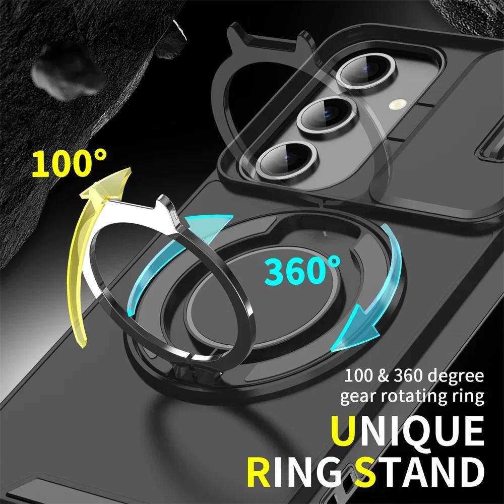 Armor Magnetic Holder Phone Case for Samsung A55 A35 A25 A15 A54 A14 A23 A13 5G 4G A03S Slide Camera Protection Shockproof Cover