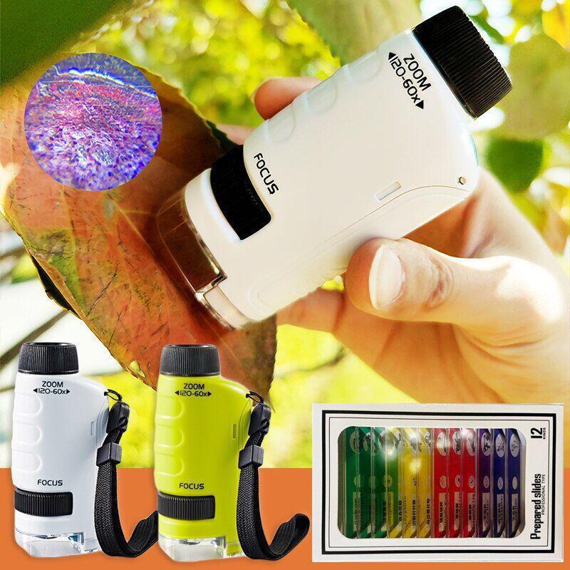 Детский портативный микроскоп, биологические развивающие игрушки для детей, домашний школьный научный набор, светодиодный светильник, 60X-120X, подарочная лупа XYZ