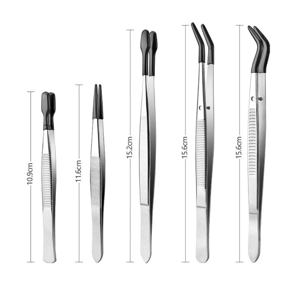Stainless Steel Flat Tip Tweezers PVC Coated Rubber Tips Tweezers Accessories Long Tweezers Tools