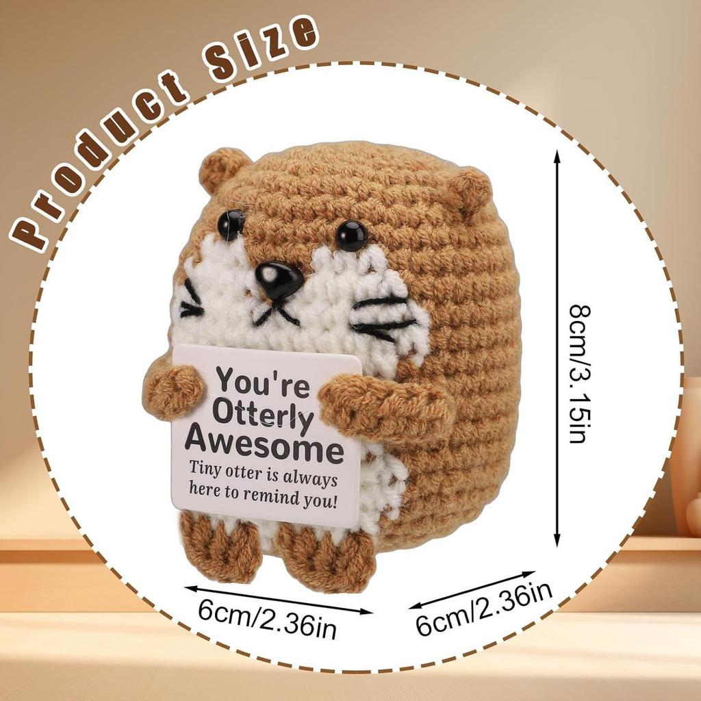 Crochet Positive Energy Otter Doll With Card Home Room Decoration Handmade Adorable Animal Knitted Otter Desktop Ornament Gifts