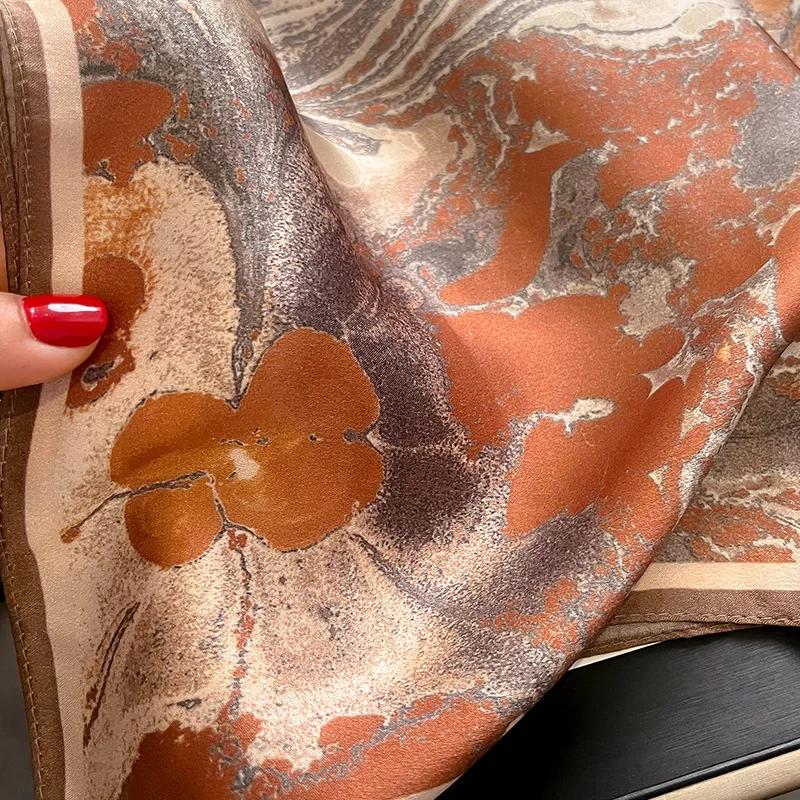 Retro Floral Print 100% Nature Silk Square Scarfs for Women Office Neckerchief Foulard Hairband Hands Bag Ribbon Headband Gift