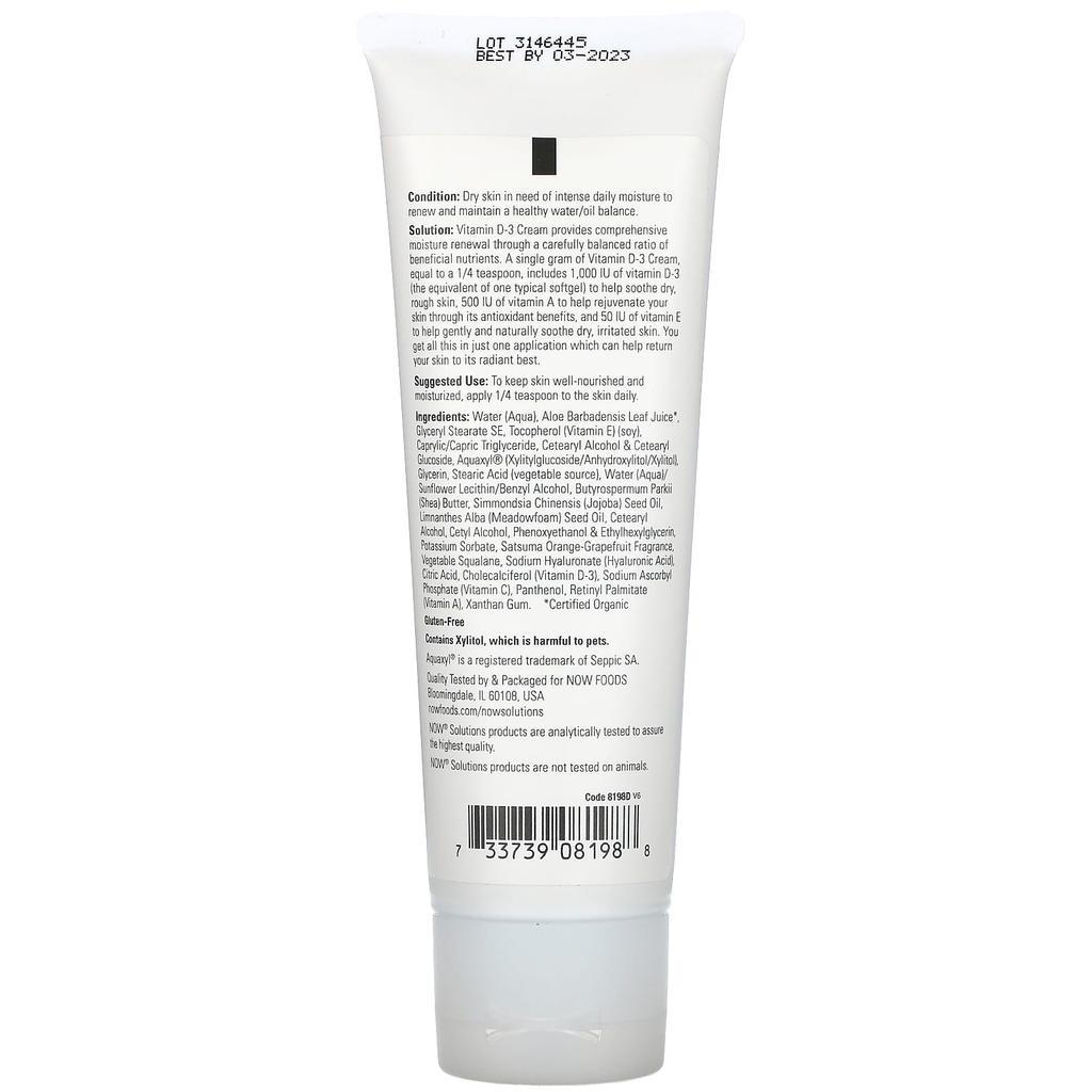 Now Foods Vitamin D-3 Cream, 1,000 IU, 4 Fl Oz (118 Ml)