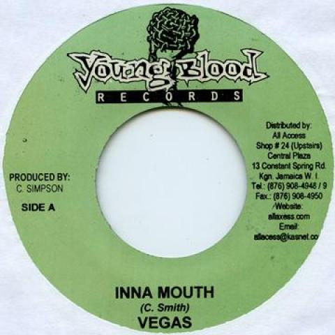 7-дюймовая пластинка MR VEGAS / MYRHDAK - Inna Mouth / Mek, Mek Young Blood 2005 Ямайка Регги, Ска и Даб