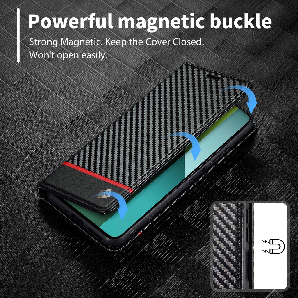 Магнитный слот для карт Кошелек Книжка Чехол-книжка Для Xiaomi Redmi Note 13 Pro 12 13T 12T POCO X6 X5 X4 X3 11S 12S 11 Углеродное волокно Флип-чехол