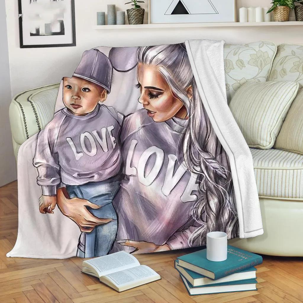 Cartoon mother and daughter blanket winter soft flannel warm blanket sofa bedroom blanket direct supply