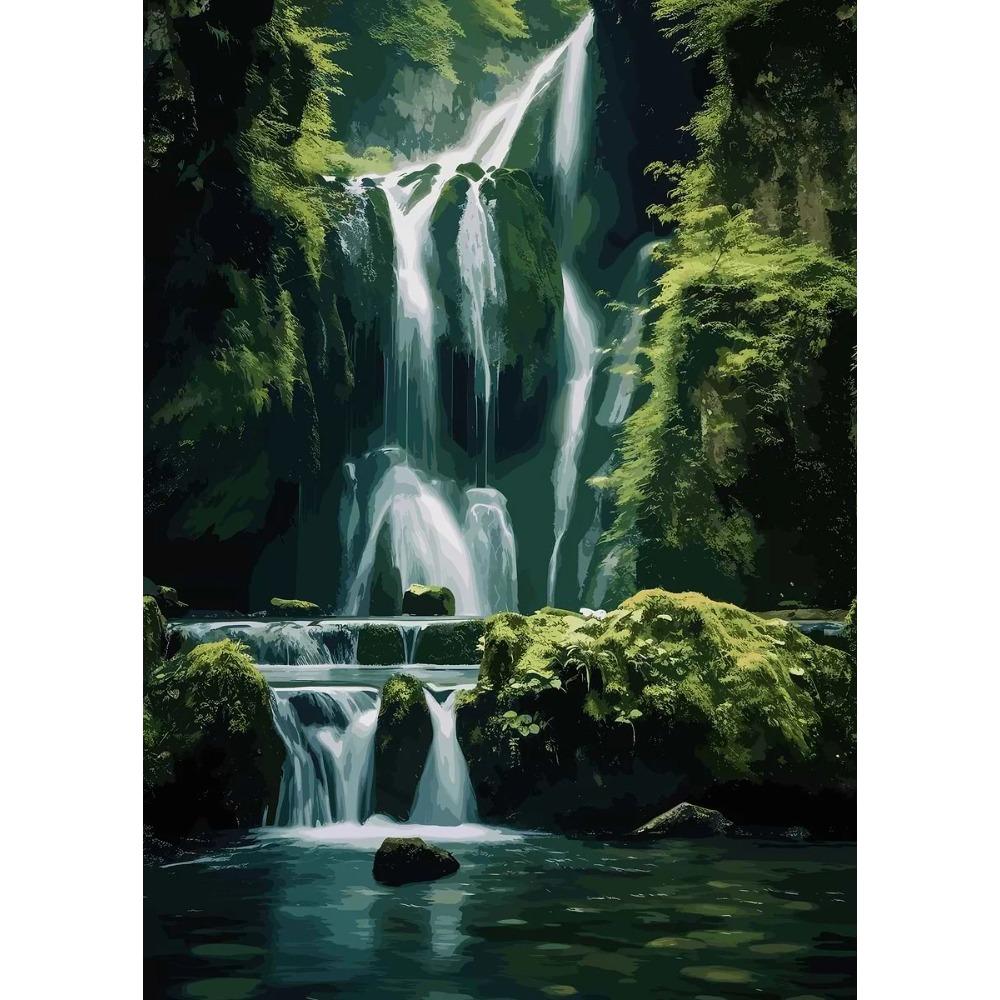 Natural Landscape Spectacular Waterfall Canvas Painting Green Tree Forest Posters Wall Art Prints Home Decor Frameless Paintings