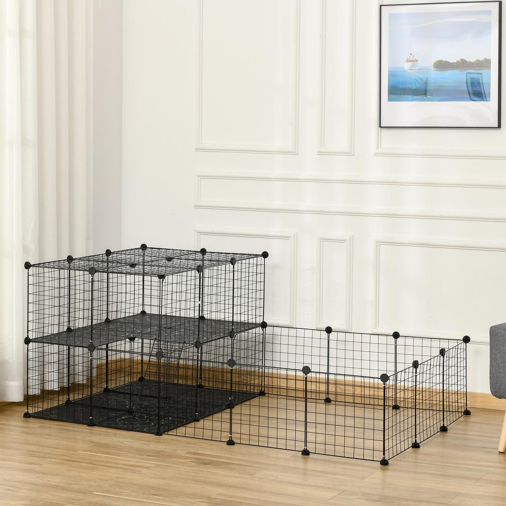 Modular Metal Rabbit Run with Ladder and Mounting Accessories, 175x105x70cm - Black
