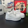 Women's White Genuine Leather Platform Sneakers - 7CM Height Boost, Thick-Sole, Versatile Sports Casual, 2025 Autumn Collection.