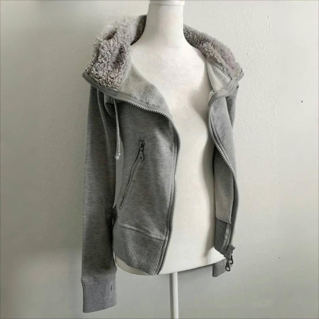 2KWEIRD Black Lamb Wool Double Zipper Hoodies Women's Clothes Slim Waist Hooded Vintage Y2k Coats Ropa Mujer Casual Fashion Sweatshirts