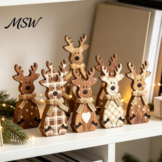 Farmhouse Tiered Tray Decorations Wooden Christmas Tabletop Decor, Rustic Reindeer Animal Figurines, Style Reusable Seasonal Ornaments Holiday