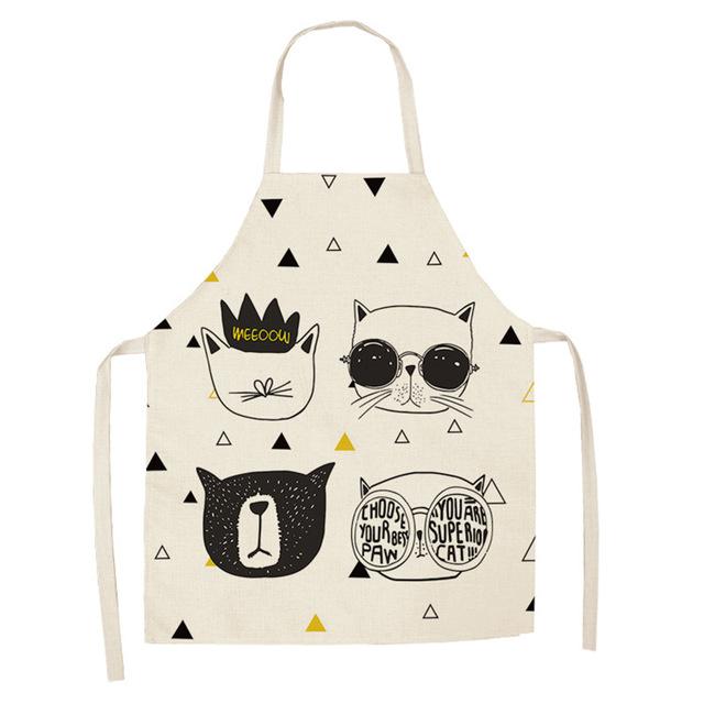 Кухонный фартук с милым мультяшным принтом кота, хлопковый и льняной фартук без рукавов для мужчин и женщин, инструменты для домашней уборки