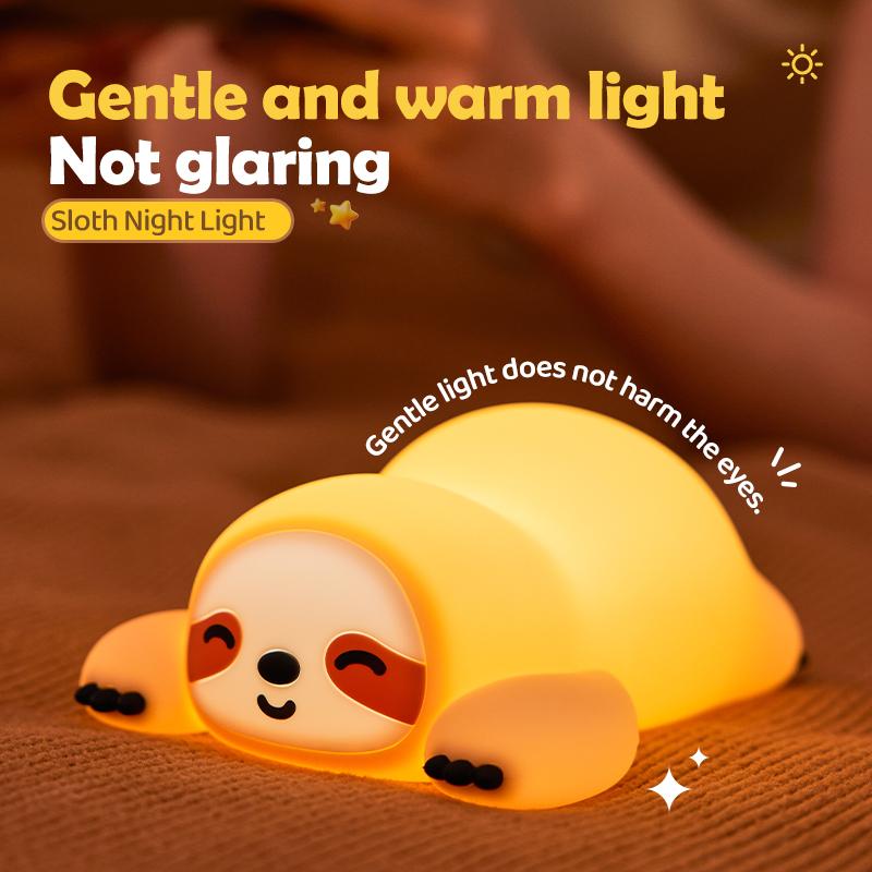 Cute Squishy Sloth Silicone Night Light Rechargeable 3 Levels Dimmable 30Min Timer Nursery Nightlight For Kids Bedroom