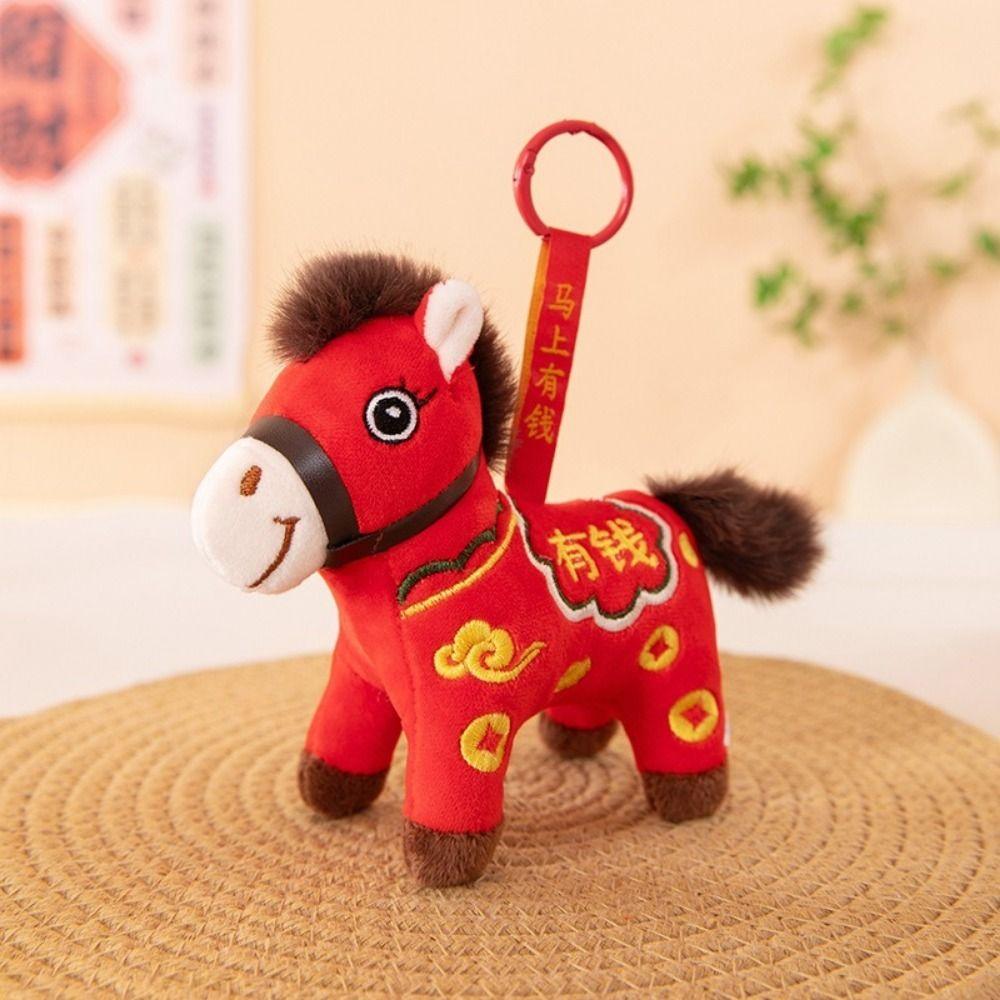 Red Color Plush Horse Keychain Plush Materia Zodiac Pony Figurine Horse Doll Pendant  Birthday Gift