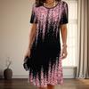 Fashion Womens Loose Flower Print O Neck Short Sleeve Leaves Print Loose Streetwear A-line Dress