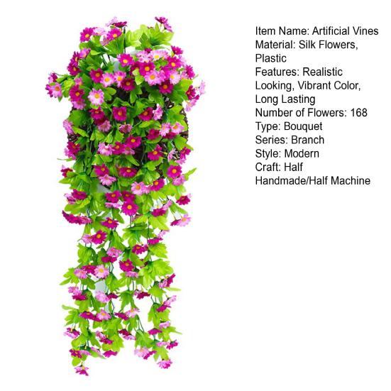 2Pcs Artificial Hanging Flowers Outdoor Vines with Eucalyptus Leaves Realistic Looking Vibrant Color Fake Plants UV Resistant Simulation Flowers