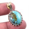 Natural Tibetan Turquoise Gemstone 925 Solid Silver Two Tone Pendant 1.25'' U9y43