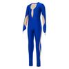 Kids Girls Shiny Gymnastics Unitard Bodysuit Long Sleeve Back Keyhole Mesh Patchwork Ice Skating Jumpsuit
