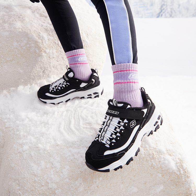 Skechers Износостойкая амортизация Износостойкая амортизация Низкие кеды для детей Стиль Жизни Черно-белые Подростки 302539L-BKW