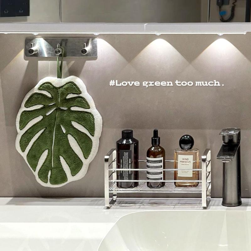Monstera Leaf Shaped Hand Towel Coral Fleece Absorbent Hanging Towel for Kitchen Bathroom