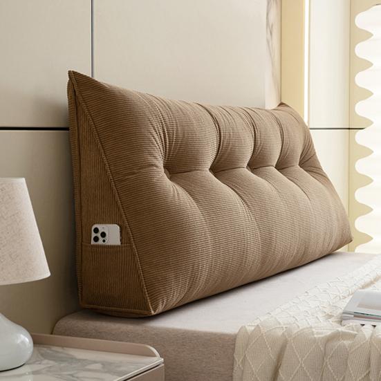 Headboard Wedge Cushion Corduroy Triangle Headboard Pillow with Side Pocket Ergonomic Back Support Daybed Pillow for Reading Sitting Working