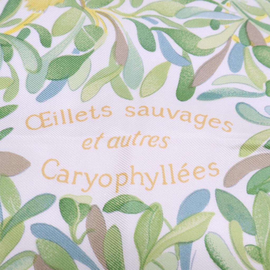 Hermes Wild Carnations and Dianthus Silk Carre90 Scarf YellowUsed