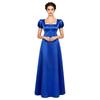 Women Party Formal Dress Retro Regency Square Neck Faux Pearl Decor Puff Sleeve Empire Waist Satin Maxi Gown Back Button