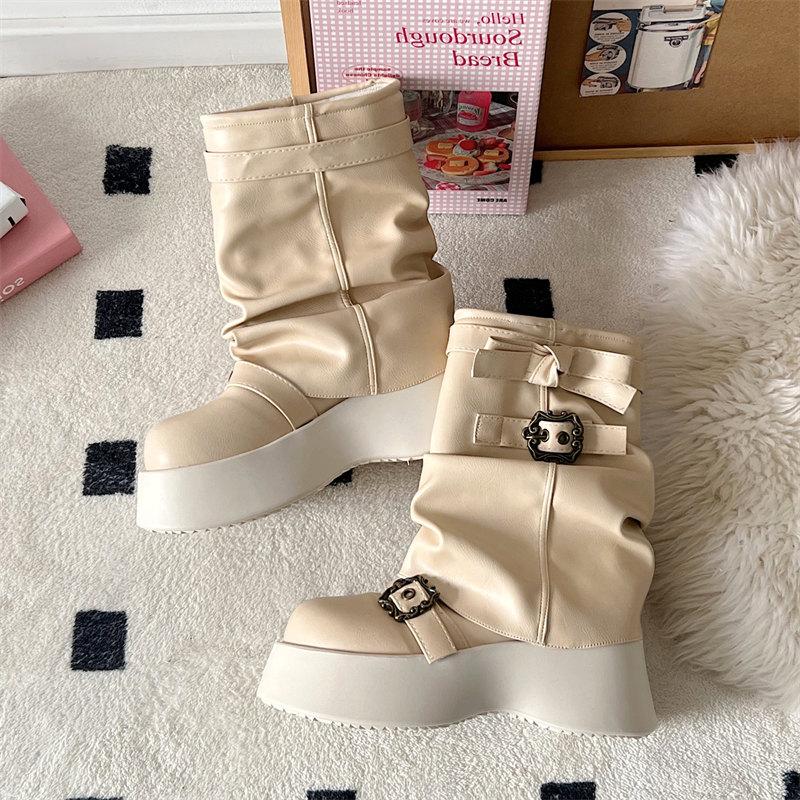 Модные клинья платформа ботинки челси женские до середины икры обувь зима 2024 дизайнерская новая мода готика мотоциклетные ботинки повседневные ботильоны