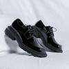 2024 Spring Autumn Small Man Thick-soled Heightened Square Scalp Shoes Men's British Style Black Big-headed Cargo Leather Shoes