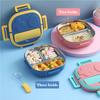 Lunch Box With Fork 3 Compartment Japanese Lunch Box Reusable Lunch Dinner Containers Leakproof Stainless Steel Bento
