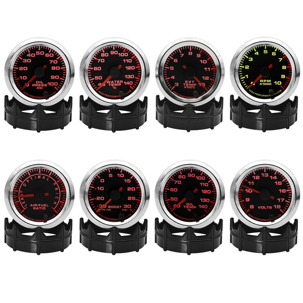 52mm Car Oil Press Meter RPM Boost Water Temp Oil Temp Air Fuel Ratio Voltage EXT Temp Meter 7 Color Backlight Gauge For 12V Car