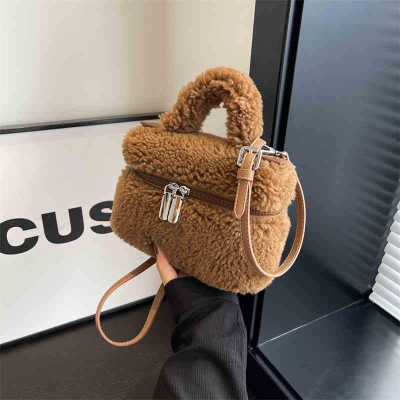 Сумка из овечьей шерсти для женщин, осень-зима, однотонная, мягкая, плюшевая, маленькая квадратная сумка, простая, универсальная, на одно плечо, сумки через плечо
