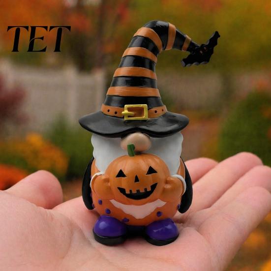 Spooky Pumpkin Elf Decor Halloween Gnome Ornament, Resin Faceless Figurine, Unique Ornaments Sculptures for Home Indoor Outdoor Party Dwarf Figurine
